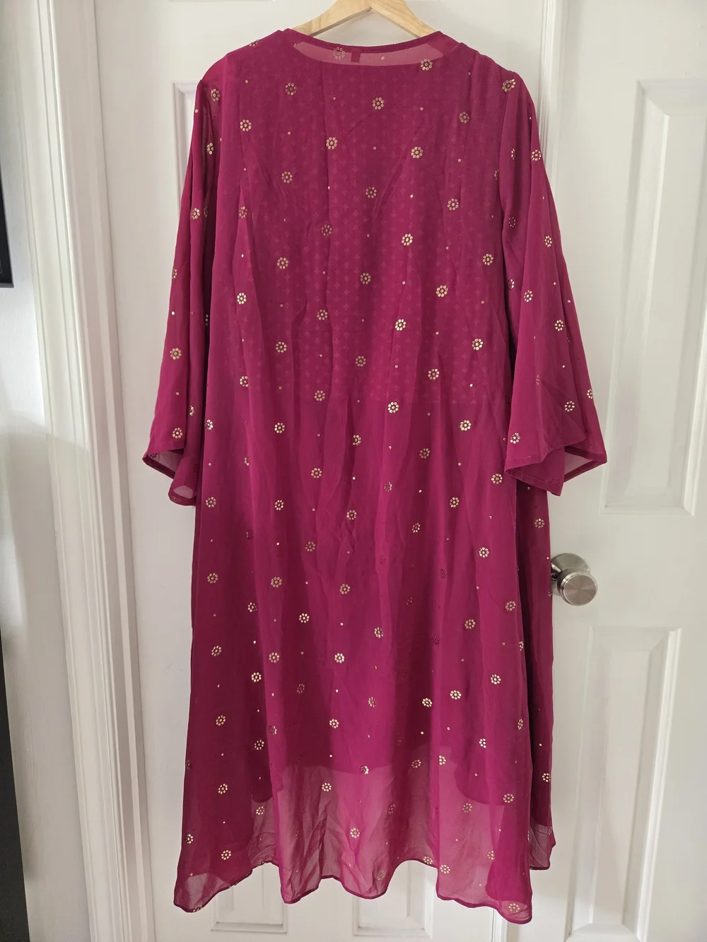 Global Desi Magenta Embellished Open-Front Cape and Dress Lengha Set